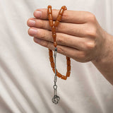 Tasbih Prayer Beads - Pressed Amber with Kazaz Silver Tassel