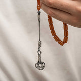 Tasbih Prayer Beads - Pressed Amber with Kazaz Silver Tassel