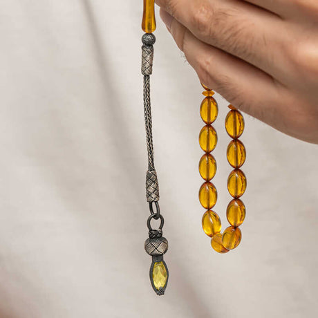 Prayer Beads - Amber Stone with Handcrafted Silver Tassel