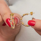 Multi-Tone Dorika Beaded Hoop Earrings - Gold, Rose & Silver