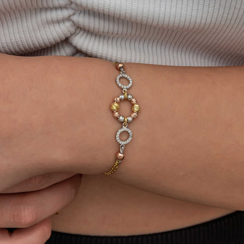 Multi-Tone Dorika Bead & Sparkle Ring Bracelet - Elegant Adjustable