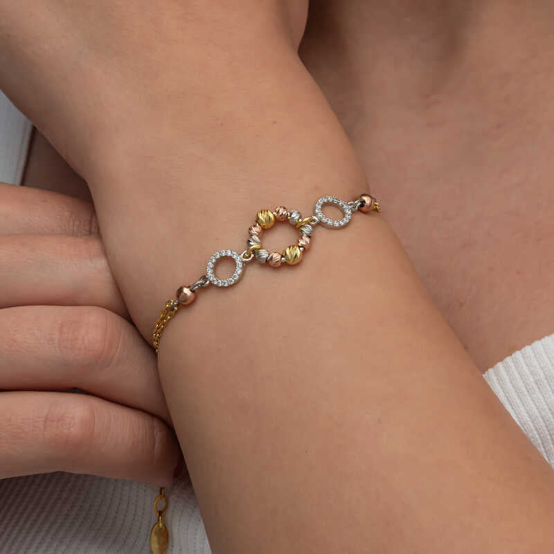 Multi-Tone Dorika Bead & Sparkle Ring Bracelet - Elegant Adjustable