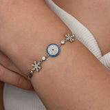 Sterling Silver Evil Eye & Snowflake Bracelet - Dainty CZ Charm