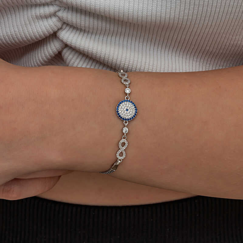 Sterlingsølv Ondt Øje & Uendelighed Armbånd - Fin Zirconia Glans