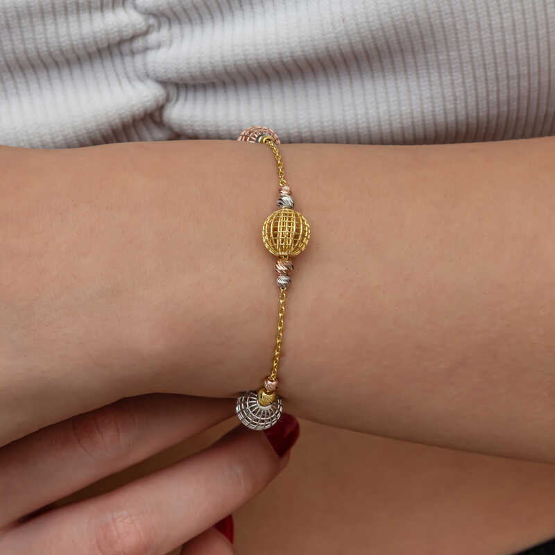 Bracciale con Perline Multitono in Finitura Oro - Design Dorika e Sfera Intrecciata