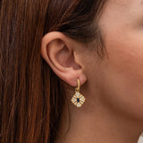 Gold-Tone Hoop Dangle Earrings - Zircon & Blue Stone Art Deco Design