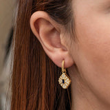 Gold-Tone Hoop Dangle Earrings - Zircon & Blue Stone Art Deco Design