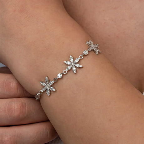 Sterling Silver Dainty Floral Cluster Marquise CZ Bracelet