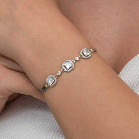 Sterling Silver - Elegant Square Cut Cubic Zirconia Bracelet