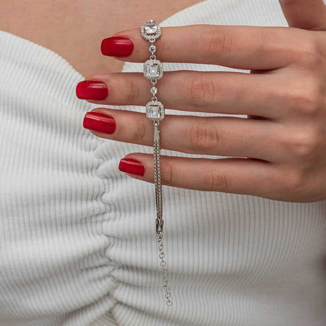 Sterling Silver - Elegant Square Cut Cubic Zirconia Bracelet