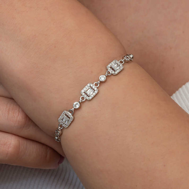 Sterling Silver Bracelet - Sparkling Baguette Zirconia Link