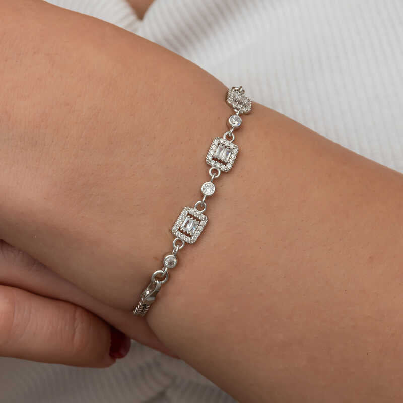 سوار فضة استرليني - رابط زركونيا باغيت متلألئ