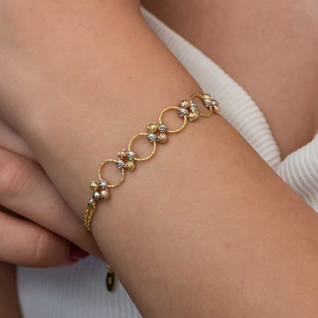 Bracelet - Tri-Tone Dorika Bead Textured Link