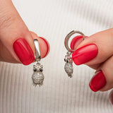 Sterling Silver Pavé Owl Dangle Hoop Earrings - Sparkling Charm