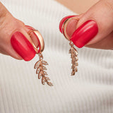 Dangle Earrings - Rose Gold Plated & CZ Leaf Design