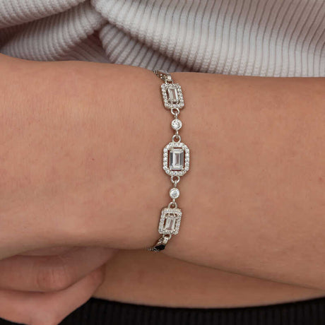 Bracelet - Sterling Silver Triple Baguette Zirconia Link