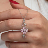 Necklace - Sterling Silver Pink Clover Ribbon Gemstone Pendant
