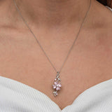Halskette – Sterlingsilber Anhänger mit rosa Kleeblatt und Schleifen-Edelstein