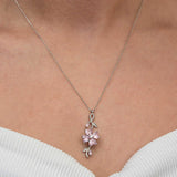 Halskette – Sterlingsilber Anhänger mit rosa Kleeblatt und Schleifen-Edelstein