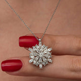 Sterling Silver Necklace - Dazzling Marquise CZ Snowflake Cluster