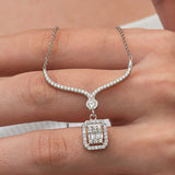 Necklace - Silver-Tone Baguette & Round Cut Stone Y-Drop