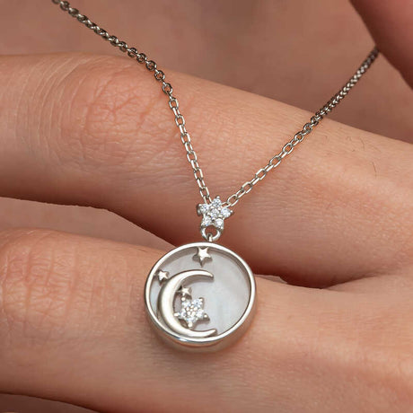 Sterling Silver Mother-of-Pearl Celestial Moon & Star Necklace