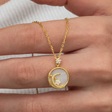 Gold-Tone Mother of Pearl Moon & Star Dainty Celestial Necklace