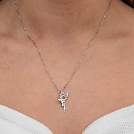 Sterling Silver Fairy Girl Necklace - Dainty & Sparkling CZ Pendant