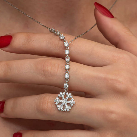 Sterling Silver Zircon Snowflake Y-Drop Necklace - Dainty Sparkle
