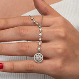 Sterling Silver Lariat Necklace - Dazzling Zircon Flower Cluster