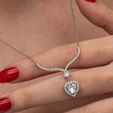 Collier pendentif cœur en zircon ton argenté - Style élégant à pendentif suspendu