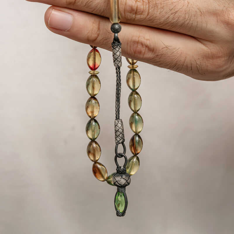 Prayer Beads - Gradient Compressed Amber with Handcrafted Kazaz Tassel