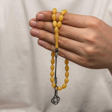 Compacted Amber Tasbih - Sterling Silver Kazaz Tassel