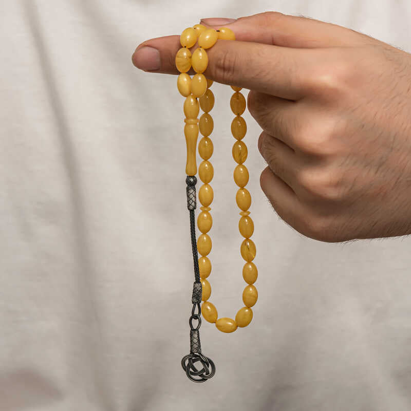 Compacted Amber Tasbih - Sterling Silver Kazaz Tassel