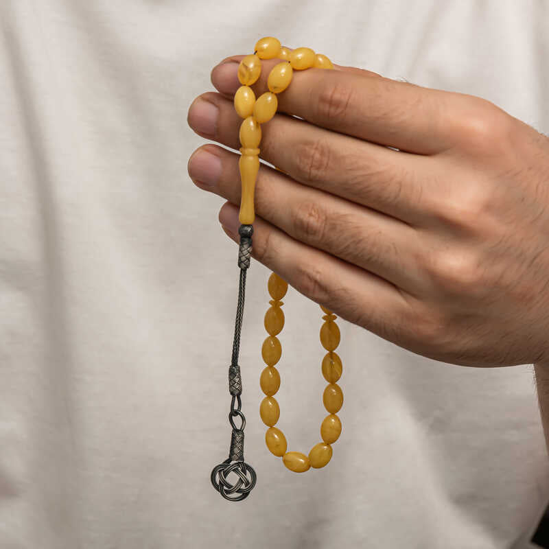 Compacted Amber Tasbih - Sterling Silver Kazaz Tassel