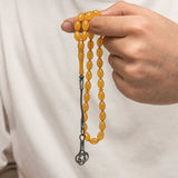 Pressed Amber Prayer Beads - Handcrafted Silver Kazaz Tassel