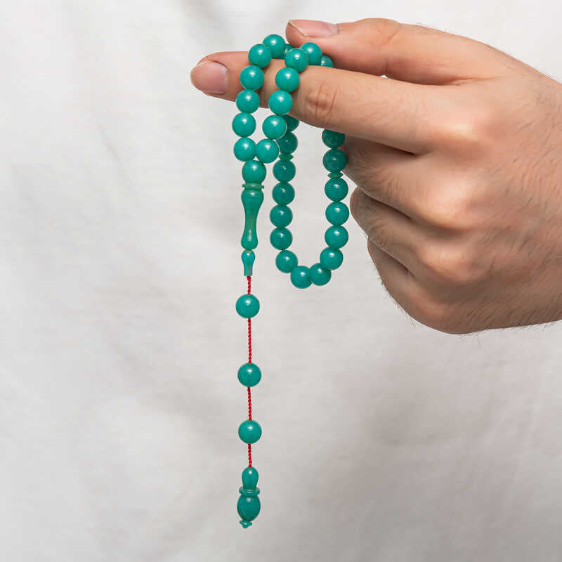 Teal Pressed Amber Prayer Beads (Tasbih/Misbaha) - Round Design
