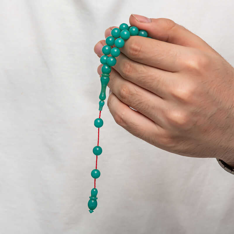 Teal Pressed Amber Prayer Beads (Tasbih/Misbaha) - Round Design