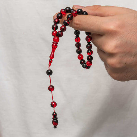 Prayer Beads - Two-Tone Red & Black Simulated Amber Tesbih
