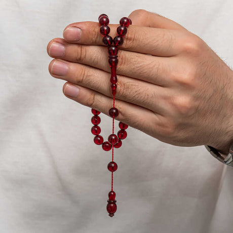Classic Tasbih Prayer Beads - Polished Red Amber-Style Resin