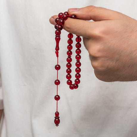 Classic Tasbih Prayer Beads - Polished Red Amber-Style Resin