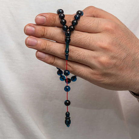 Elegant Deep Blue Sikma Kehribar Prayer Beads Rosary - Traditional Design