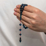 Chapelet de perles de prière en ambre compressé bleu profond élégant - Design traditionnel
