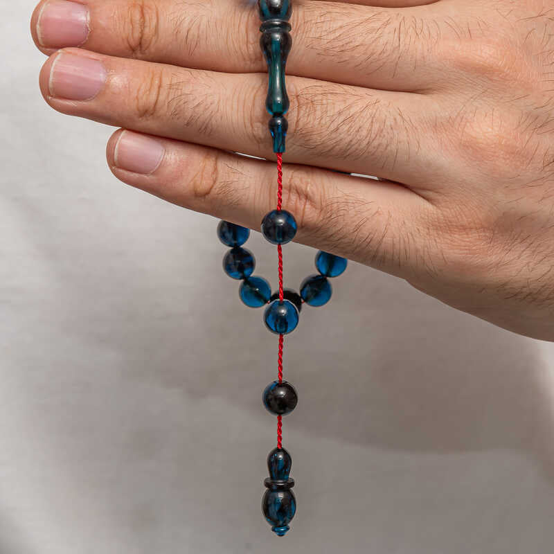 Chapelet de perles de prière en ambre compressé bleu profond élégant - Design traditionnel