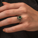 Women's Sterling Silver Green Stone Floral Ring with Gold Accent