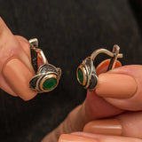 Women's Otantik Earrings - Floral Silver & Gold-Tone with Green Stone