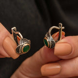Women's Otantik Earrings - Floral Silver & Gold-Tone with Green Stone