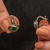 Women's Otantik Earrings - Floral Silver & Gold-Tone with Green Stone