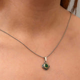 Two-Tone Artisan Floral Necklace - Green Stone & Oxidized Silver