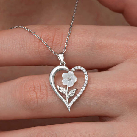 Sterling Silver Heart & Mother-of-Pearl Flower Pendant Necklace
